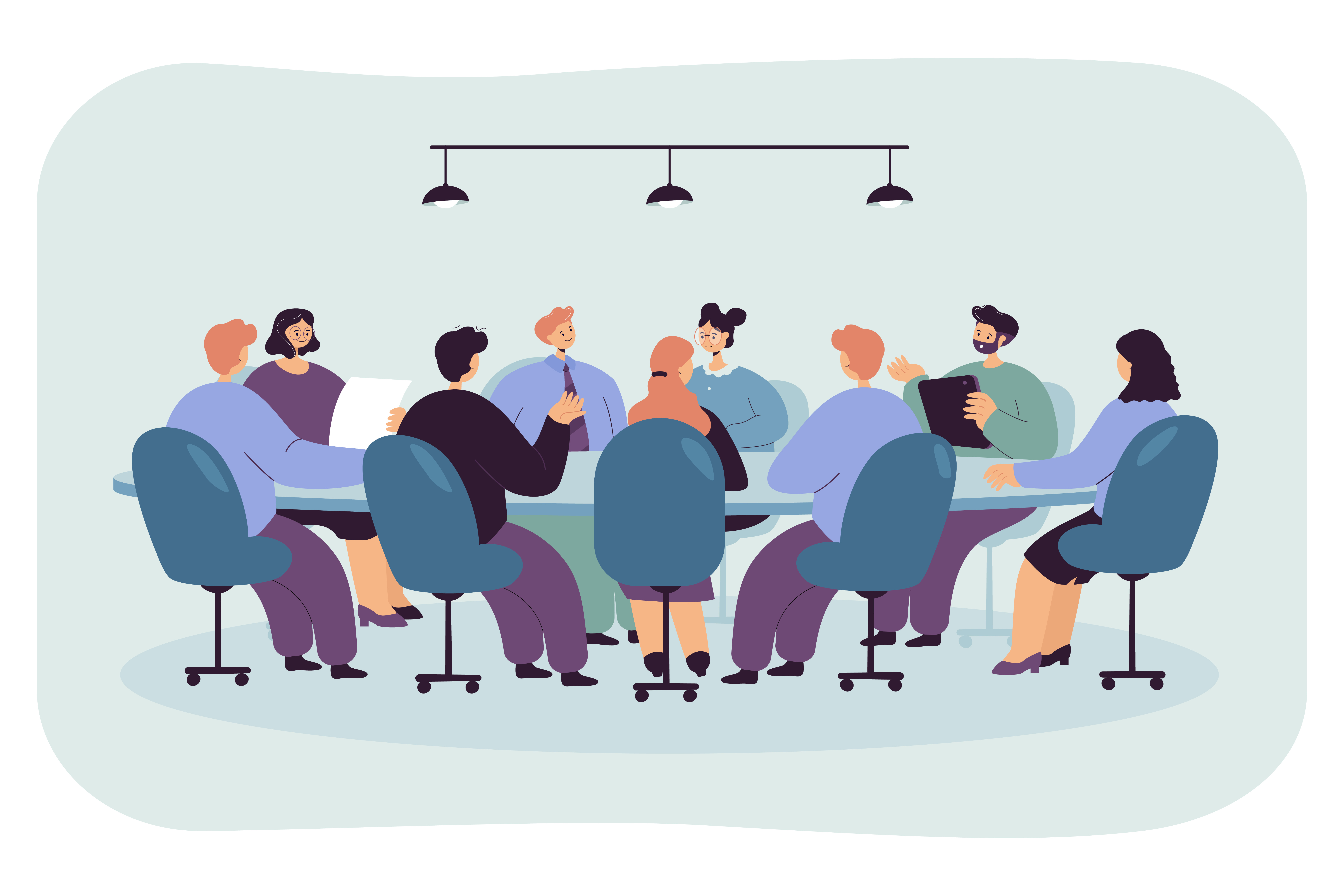 Members sitting at round table in boardroom